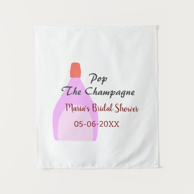 Pop des Champagner-Rosa Brautparty Name Datum hinz Wandteppich (Vorderseite)