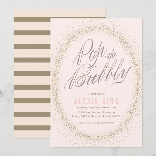 Pop die sprudelnde Confetti-Brautparty-Einladung Einladung (Vorne/Hinten)
