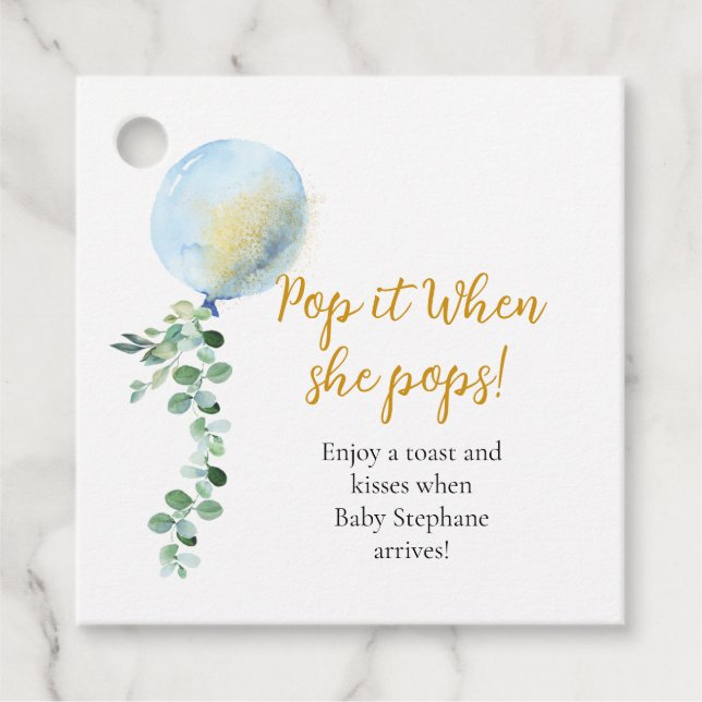 Pop es, wenn sie blauen Ballon Eukalyptus Pop Geschenkanhänger (Vorderseite)