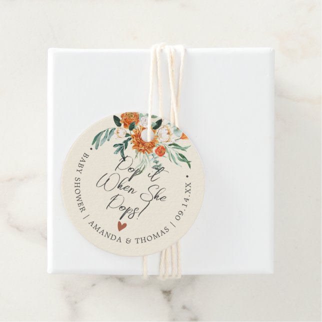 Pop es, wenn sie Orange Blume Baby Dusche Pop Geschenkanhänger (Beispiel)