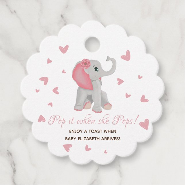 Pop es, wenn sie Pop pink Elephant Baby Dusche. Geschenkanhänger (Vorderseite)