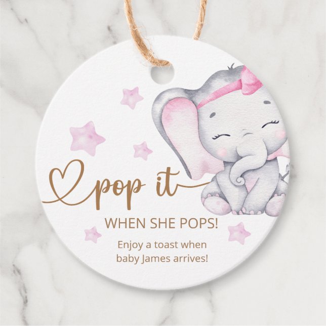 Pop es, wenn sie Pop pink Elephant Baby Dusche. Geschenkanhänger (Vorderseite)