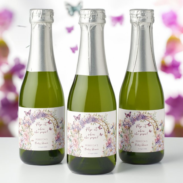 Pop es, wenn sie Pop schmetterlinge Baby-Dusche (Pop it when she pops butterflies baby shower sparkling wine label mini champagne labels favors)