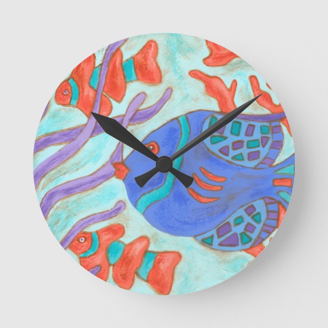 Pop-Farbige Fische Runde Wanduhr (Vorderseite)