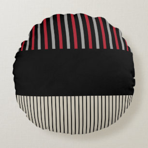 Pop-Farbstreifen rot, grau, schwarz und knochenwei Rundes Kissen