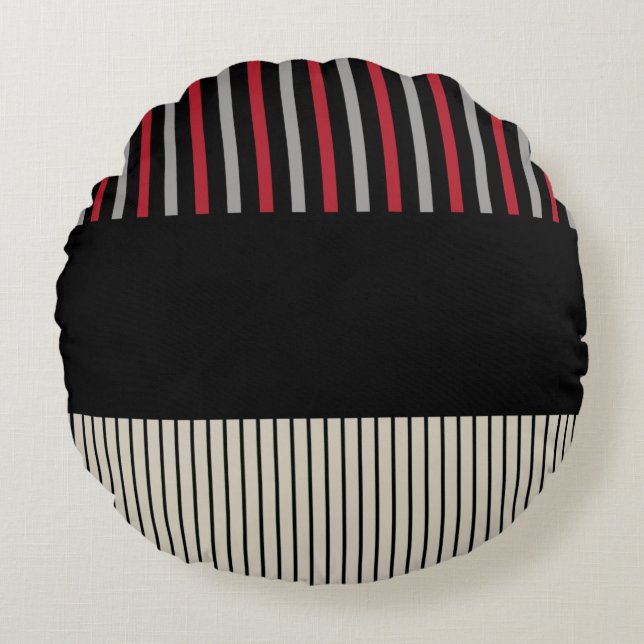 Pop-Farbstreifen rot, grau, schwarz und knochenwei Rundes Kissen (Vorderseite)