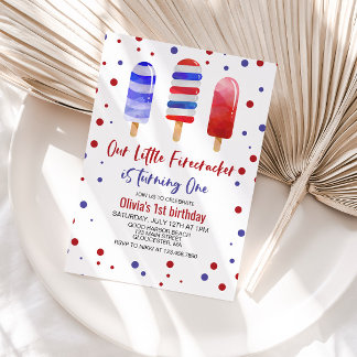 Pop Firecracker Red White Blue 1. Geburtstag Einladung