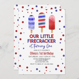 Pop Firecracker Red White Blue 1. Geburtstag Einladung