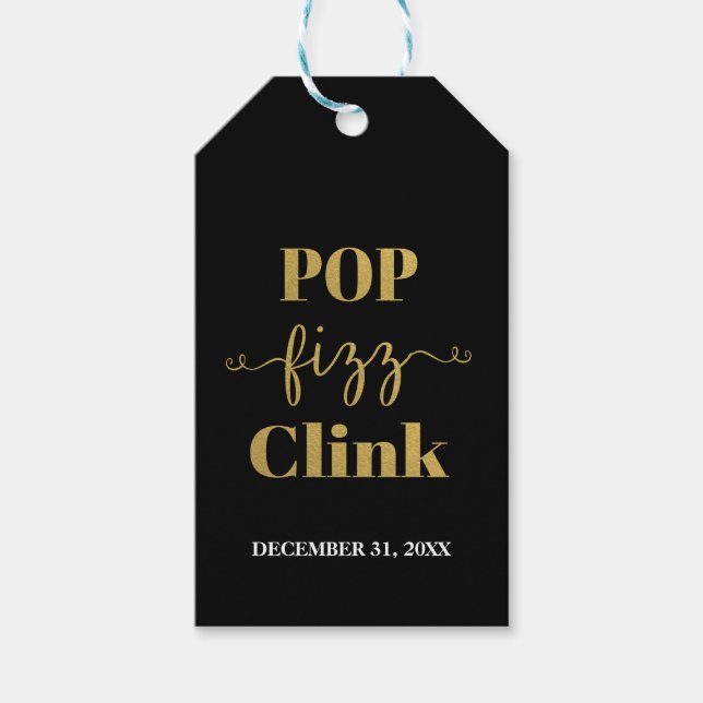 POP FIZZ CLINK Black & Gold-Geschenkmarke Geschenkanhänger (Vorderseite)