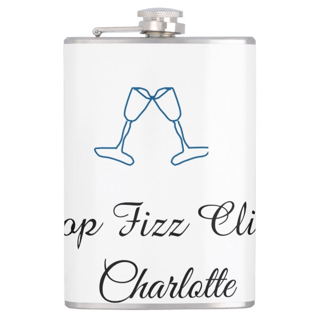Pop fizz clink blue champagne bottle new year flachmann (Vorderseite)