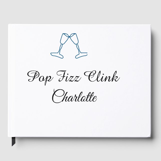 Pop fizz clink blue champagne bottle new year gästebuch (Vorderseite)