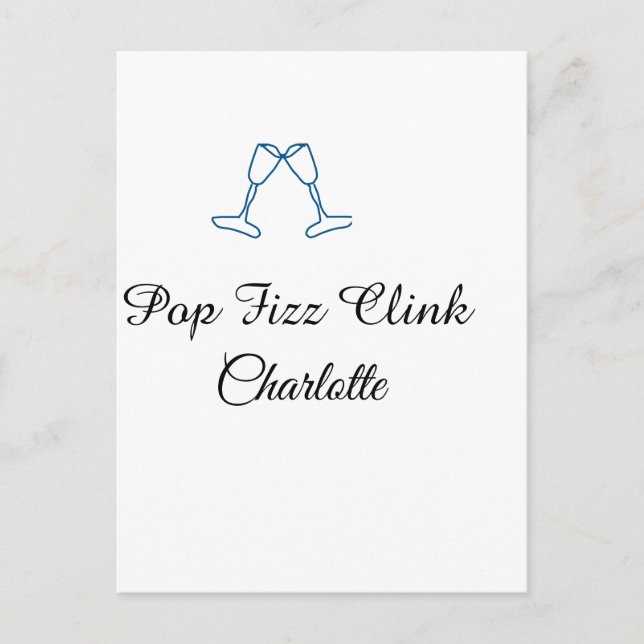 Pop fizz clink blue champagne bottle new year postkarte (Vorderseite)