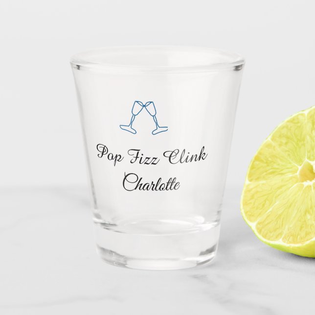 Pop fizz clink blue champagne bottle new year schnapsglas (Vorderseite)