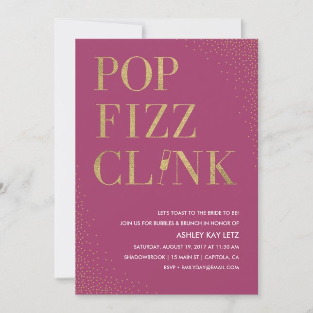 Pop Fizz Clink Brautparty Brunch Einladung (Vorderseite)