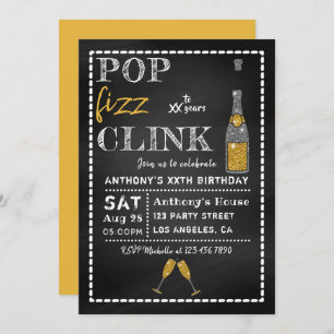 Pop Fizz Clink Chalkboard Milestone Geburtstag Einladung