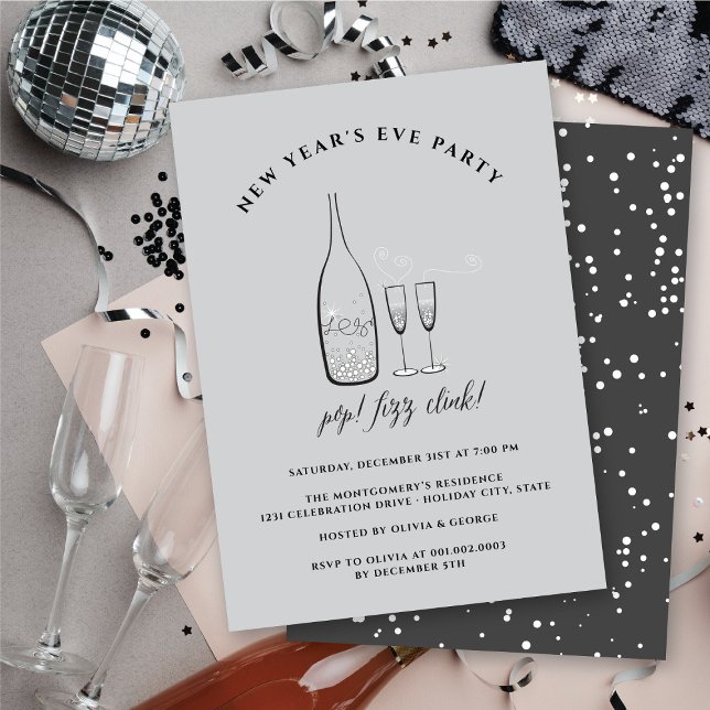 Pop Fizz Clink Champagne Cheers Silvesterabend Par Einladung (Pop Fizz Clink Champagne Cheers New Year Eve Party Invitation @ fat_fa_tin)