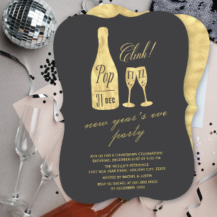 Pop Fizz Clink Champagne Chic Silvesterabend Party Einladung