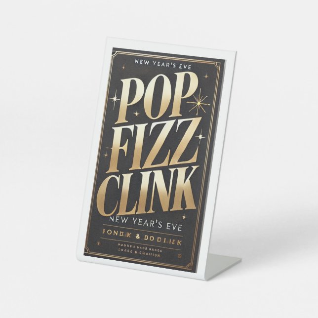 Pop, Fizz, Clink Classy Neujahrsgrüße Sockelschild (Vorderseite)