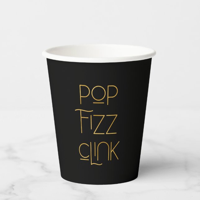Pop Fizz Clink Elegante Typografie Pappbecher (Vorderseite)