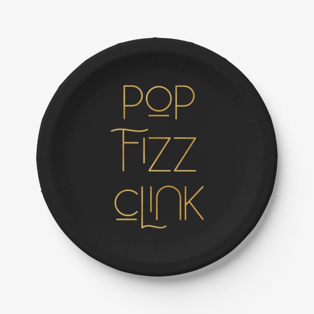 Pop Fizz Clink Elegante Typografie Pappteller (Vorderseite)