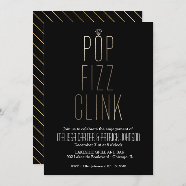 Pop Fizz Clink Engagement Partei in Imitate Fossil Einladung (Vorne/Hinten)