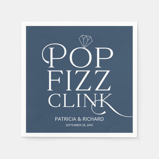 Pop Fizz Clink Engagement Party Blau Serviette (Vorderseite)