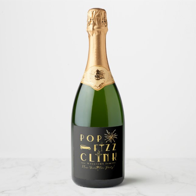 Pop Fizz Clink Gold Typografie Silvester (Vorderseite)