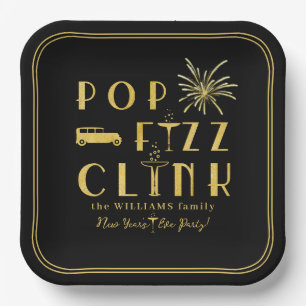 Pop Fizz Clink Gold Typografie Silvester Pappteller