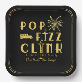 Pop Fizz Clink Gold Typograpy Modern New Years Eve Pappteller