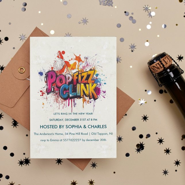 Pop Fizz Clink graffiti Silvester Party Einladung (Von Creator hochgeladen)