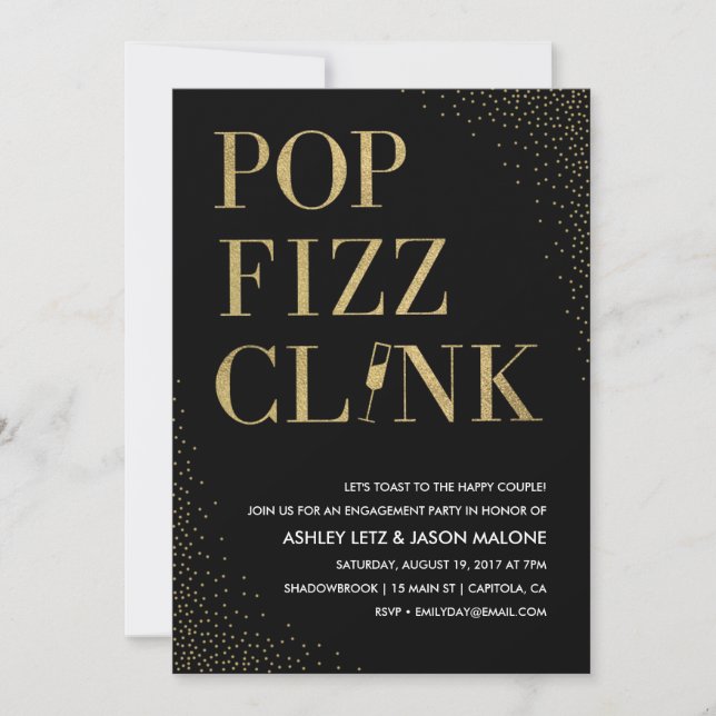 Pop Fizz Clink Hochzeit Verlobung Einladung (Vorderseite)