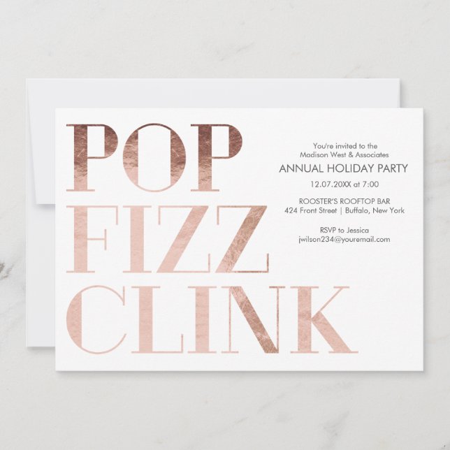 Pop Fizz Clink Imitats Folie Holiday Business Part Einladung (Vorderseite)