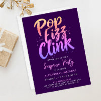 Pop Fizz Clink Lila- und rosa Kalligraphie