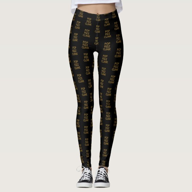 Pop Fizz Clink Moderne Typografie Neujahr Leggings (Vorderseite)