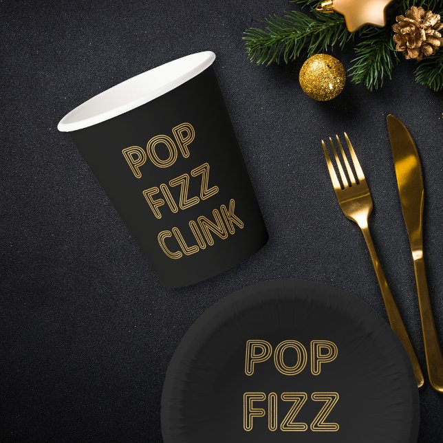Pop Fizz Clink Moderne Typografie Neujahr Pappbecher (Von Creator hochgeladen)