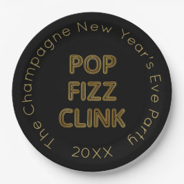 Pop Fizz Clink Moderne Typografie Neujahr Pappteller