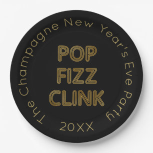 Pop Fizz Clink Moderne Typografie Neujahr Pappteller