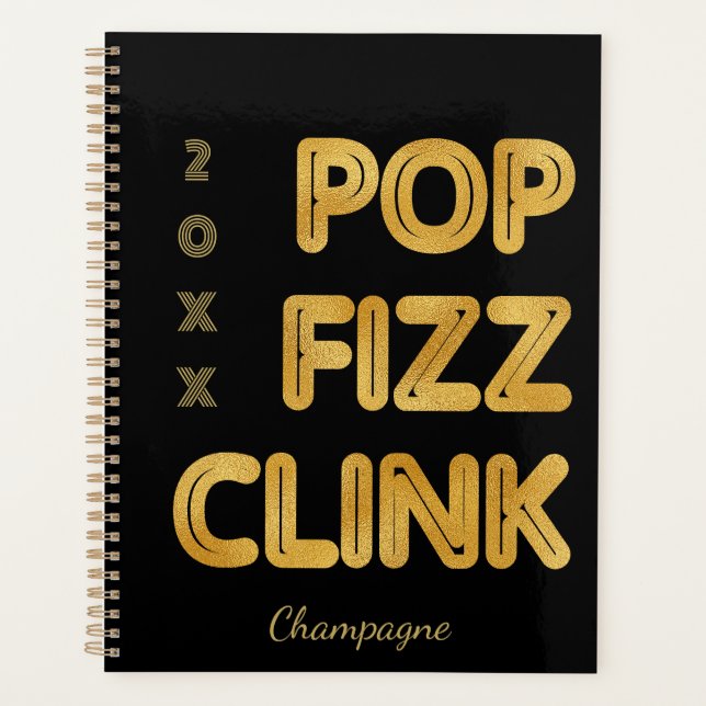 Pop Fizz Clink Moderne Typografie Neujahr Planer (Vorderseite)