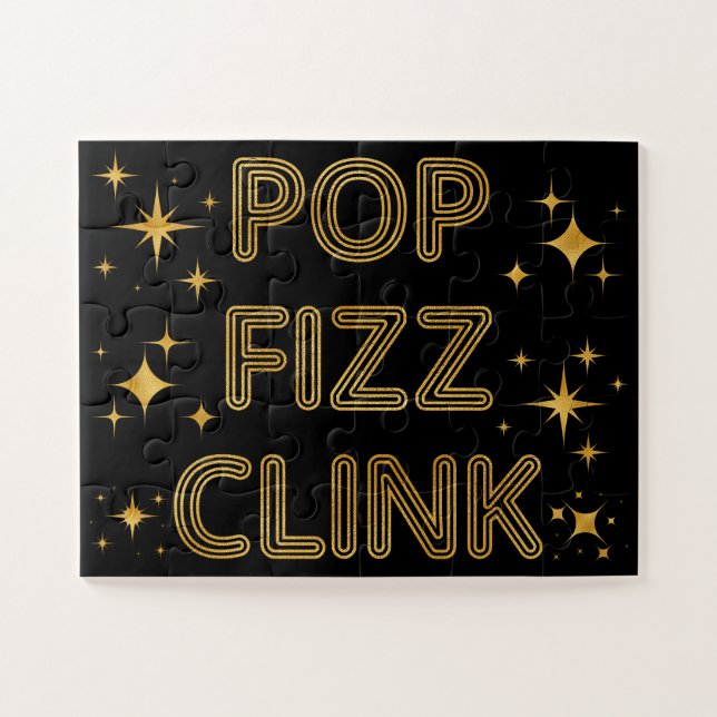 Pop Fizz Clink Moderne Typografie Neujahr Puzzle (Horizontal)