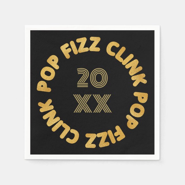 Pop Fizz Clink Moderne Typografie Neujahr Serviette (Vorderseite)