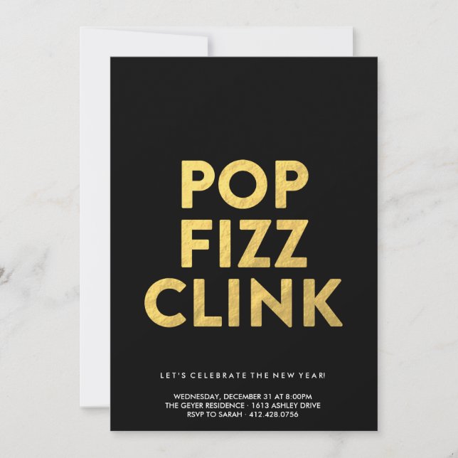 POP FIZZ CLINK! - Party Einladung der Silvester (Vorderseite)