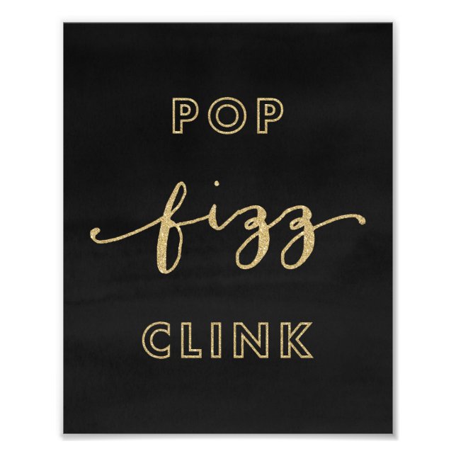 Pop Fizz Clink Schwarz-Gold-Kunstdrucken Fotodruck (Vorne)