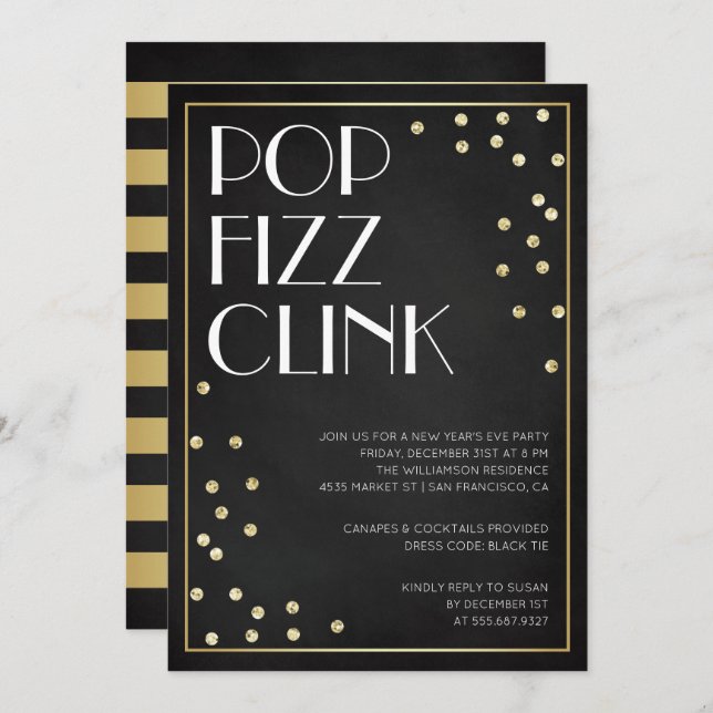 Pop Fizz Clink Silvester Party Einladung (Vorne/Hinten)