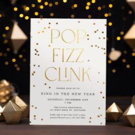 Pop Fizz Clink White Gold Confetti Neujahr Einladung