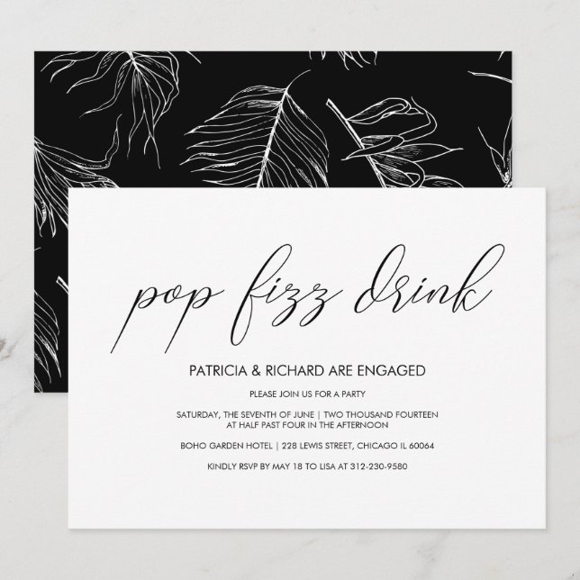Pop Fizz Drink Minimalistische Engagement Party Einladung (Vorne/Hinten)