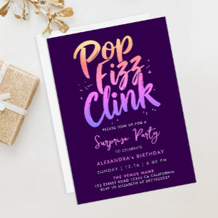 Pop Fizz Klirren Lila Und Rosa Kalligrafie Schrift Einladung