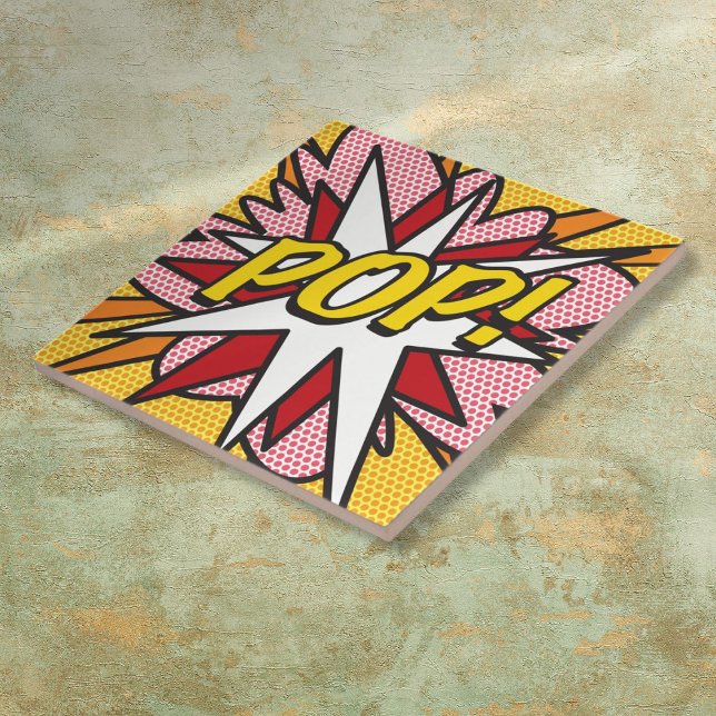 POP Fun Retro Comic Pop Kunst, Dichtung und Musik Fliese (POP Fun Retro Comic Book Pop Art Ceramic Tile)