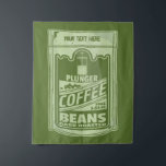 Pop für Plafarben Wandteppich<br><div class="desc">Eine Pop-Art-Illustration mit einem grünen Beutel voller Kolbenkaffee. Design für Kaffeeliebhaber. Ist Teil meiner Pop Art Food Kollektion. Das Kaffeepaket ist grün und hat einen anpassbaren Text.</div>