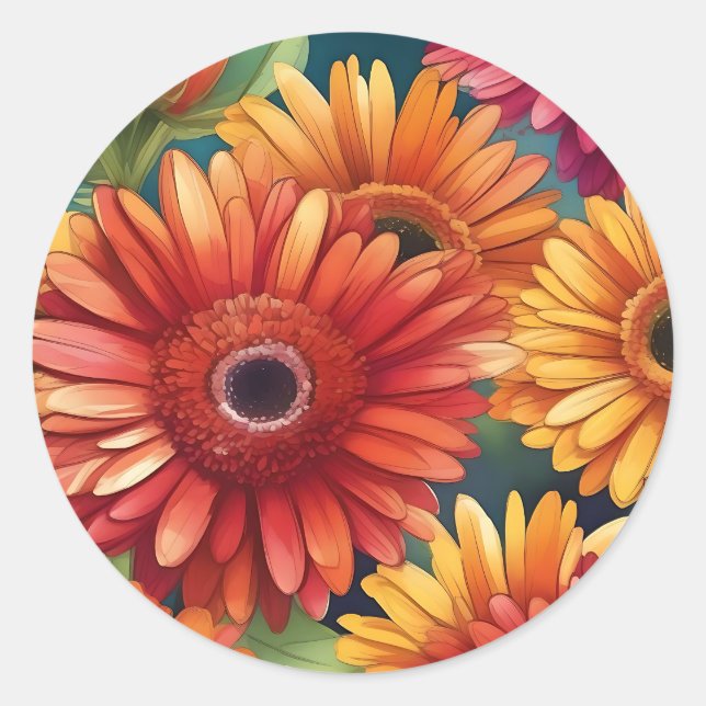 Pop Gerbera Daisy Pattern Runder Aufkleber (Vorderseite)