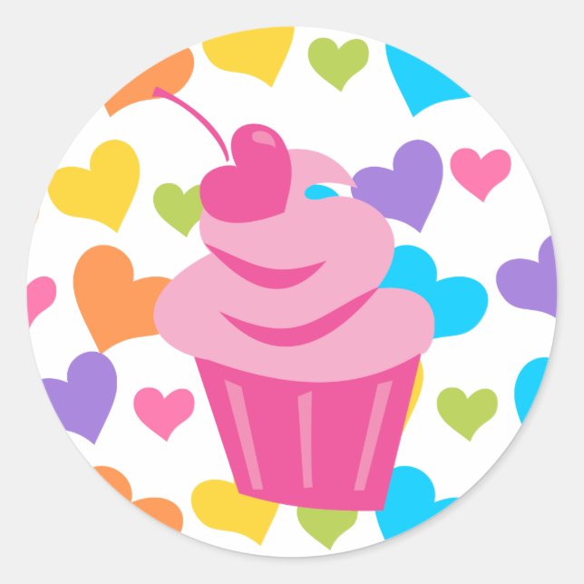 Pop Heart Cupcake Runder Aufkleber (Vorderseite)